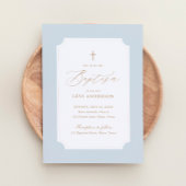Elegant Blue Gold Cross Boy Baptisme Kaart