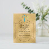 Elegant Blue Gold Cross First Community Invitation Briefkaart (Staand voorkant)