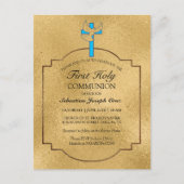 Elegant Blue Gold Cross First Community Invitation Briefkaart (Voorkant)