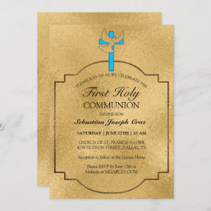 Elegant Blue Gold Cross First Community Kaart