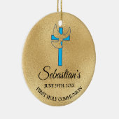 Elegant Blue Gold Cross First Community Keramisch Ornament (Rechts)