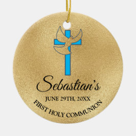 Elegant Blue Gold Cross First Community Keramisch Ornament