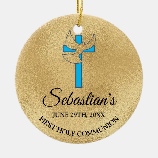 Elegant Blue Gold Cross First Community Keramisch Ornament (Voorkant)