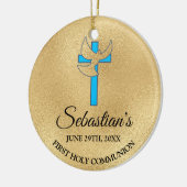 Elegant Blue Gold Cross First Community Keramisch Ornament (Links)