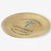 Elegant Blue Gold Cross First Community Party Papieren Bordje (Gekanteld)