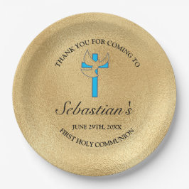 Elegant Blue Gold Cross First Community Party Papieren Bordje