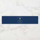 Elegant Blue Gold Cross First Community Reception Waterfles Etiket (Enkel label)