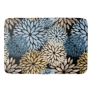 Elegant Blue Gold Dahlia Floral Badmat