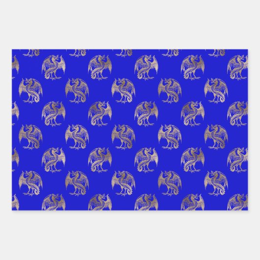Elegant Blue Gold Dragon Wrapping Paper Sheets (Voorkant 2)