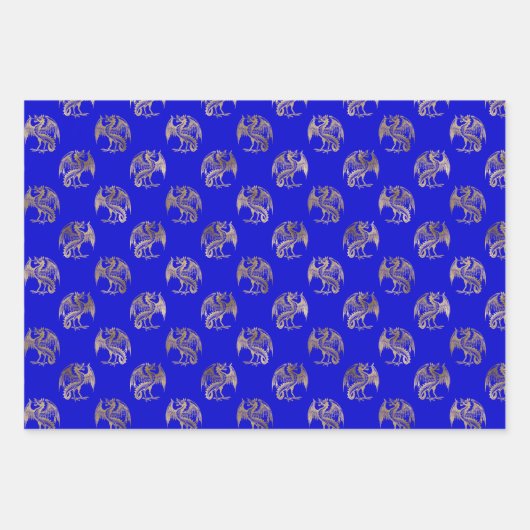 Elegant Blue Gold Dragon Wrapping Paper Sheets (Voorkant)