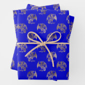 Elegant Blue Gold Dragon Wrapping Paper Sheets (In situ)