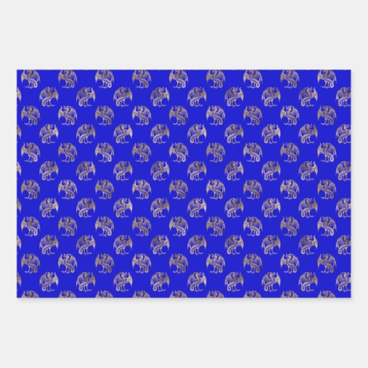 Elegant Blue Gold Dragon Wrapping Paper Sheets (Voorkant 3)