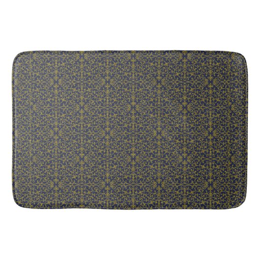 Elegant Blue & Gold Filigree Badmat (Voorkant)