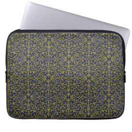 Elegant Blue & Gold Filigree Laptop Sleeve