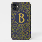 Elegant Blue & Gold Filigree Monogram Case-Mate iPhone Case (Achterkant)