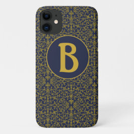Elegant Blue & Gold Filigree Monogram Case-Mate iPhone Case