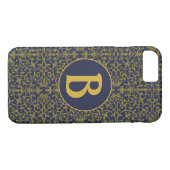 Elegant Blue & Gold Filigree Monogram Case-Mate iPhone Case (Achterkant (Horizontaal))