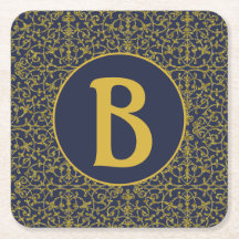 Elegant Blue & Gold Filigree Monogram