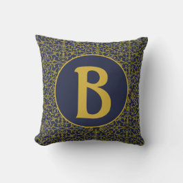 Elegant Blue & Gold Filigree Monogram Kussen