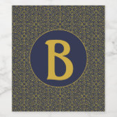 Elegant Blue & Gold Filigree Monogram Wijn Etiket (Enkel label)