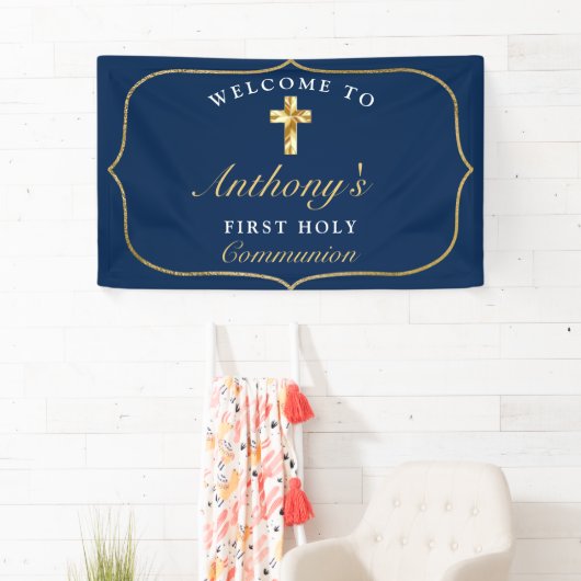 Elegant Blue Gold First Heilige Communauteit Welko Spandoek (Insitu)