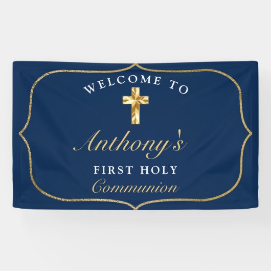 Elegant Blue Gold First Heilige Communauteit Welko Spandoek (Horizontaal)