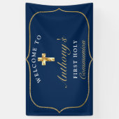 Elegant Blue Gold First Heilige Communauteit Welko Spandoek (Verticaal)