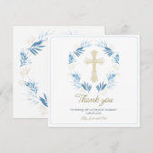Elegant Blue Gold First Heilige Communie Bedankkaart (Voorkant / Achterkant)