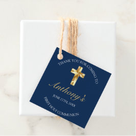 Elegant Blue Gold First Heilige Communie Hartelijk Bedankjes Labels