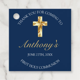 Elegant Blue Gold First Heilige Communie Hartelijk Bedankjes Labels