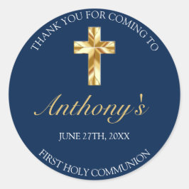Elegant Blue Gold First Heilige Communie Hartelijk Ronde Sticker