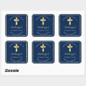 Elegant Blue Gold First Heilige Communie Hartelijk Vierkante Sticker (Vel)