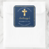 Elegant Blue Gold First Heilige Communie Hartelijk Vierkante Sticker (Tas)