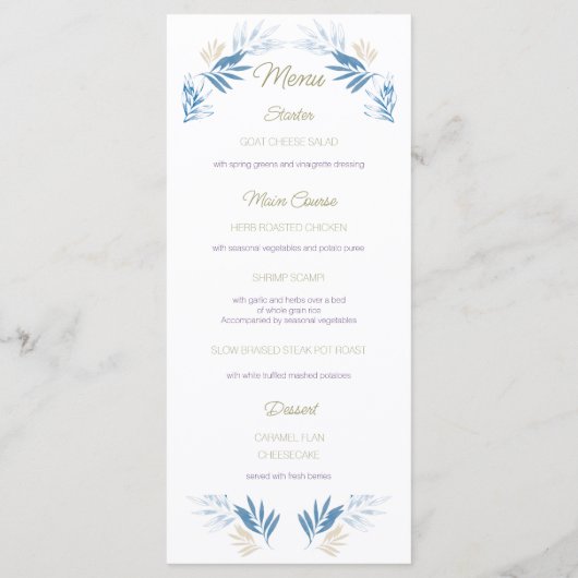 Elegant Blue Gold First Heilige Communie Menu (Achterkant)