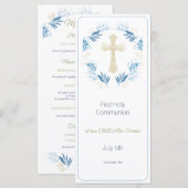 Elegant Blue Gold First Heilige Communie Menu (Voorkant / Achterkant)
