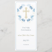 Elegant Blue Gold First Heilige Communie Menu (Voorkant)