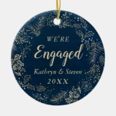 Elegant Blue Gold First Kerstmis Foto Keramisch Ornament (Voorkant)