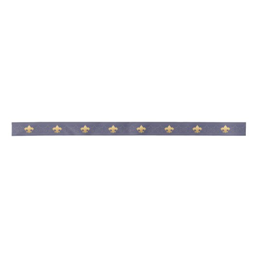 Elegant Blue & Gold Fleur De Lis Ribbon Satijnen Lint (Voorkant)