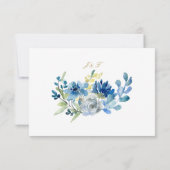 Elegant Blue Gold Floral beantwoordt het huwelijk RSVP Kaartje (Achterkant)