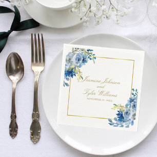 Elegant Blue Gold Floral Evening Wedding Servet