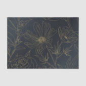 Elegant Blue Gold Flowers Line Art Tissuepapier (Voorkant)