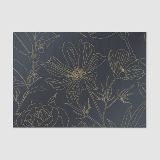 Elegant Blue Gold Flowers Line Art Tissuepapier (Voorkant)