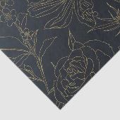 Elegant Blue Gold Flowers Line Art Tissuepapier (Detail)