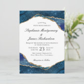 Elegant Blue Gold Foil Agate Waterverf Weddenschap Kaart (Staand voorkant)