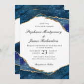 Elegant Blue Gold Foil Agate Waterverf Weddenschap Kaart (Voorkant / Achterkant)