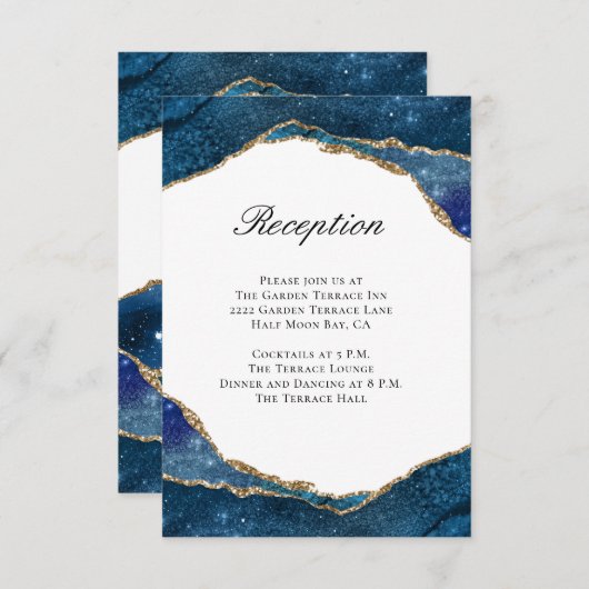 Elegant Blue Gold Foil Agate Weddenschappen Recept Informatiekaartje (Voorkant / Achterkant)