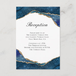 Elegant Blue Gold Foil Agate Weddenschappen Recept Informatiekaartje