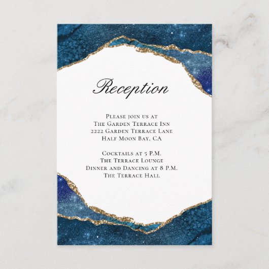 Elegant Blue Gold Foil Agate Weddenschappen Recept Informatiekaartje (Voorkant)