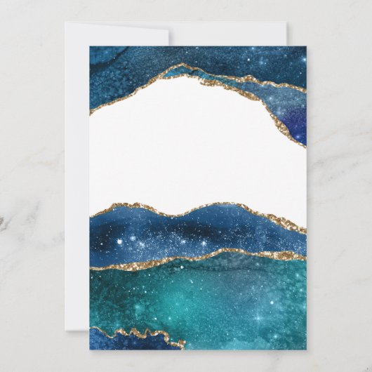 Elegant Blue Gold Foil Agate Wedding Kaart (Achterkant)