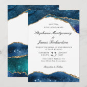 Elegant Blue Gold Foil Agate Wedding Kaart (Voorkant / Achterkant)